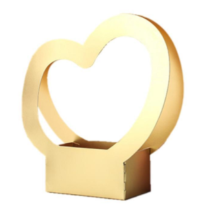 Gold Flower Cardboard Gift Boxes With A Heart Handle Pack 10